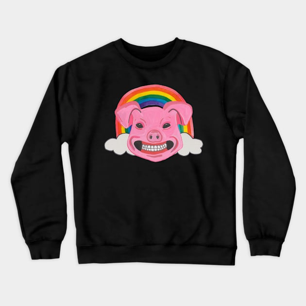 Pink pig head with rainbow Crewneck Sweatshirt by deadblackpony